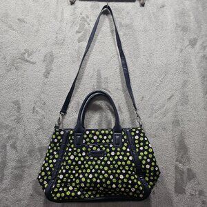 Vera Bradley Trimmed Trapeze Satchel with Lucky Dots and Navy Trim W/ Strap